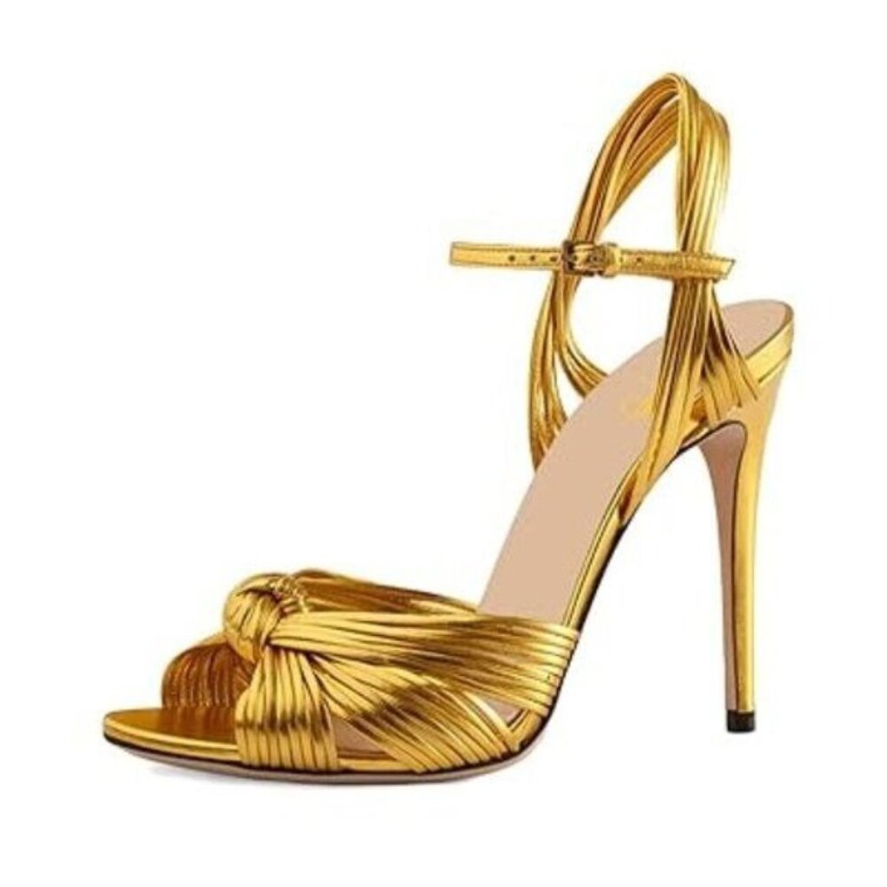 XYD Women Dress Open Toe Sandals Knot Ankle Strap with Buckle High Heel